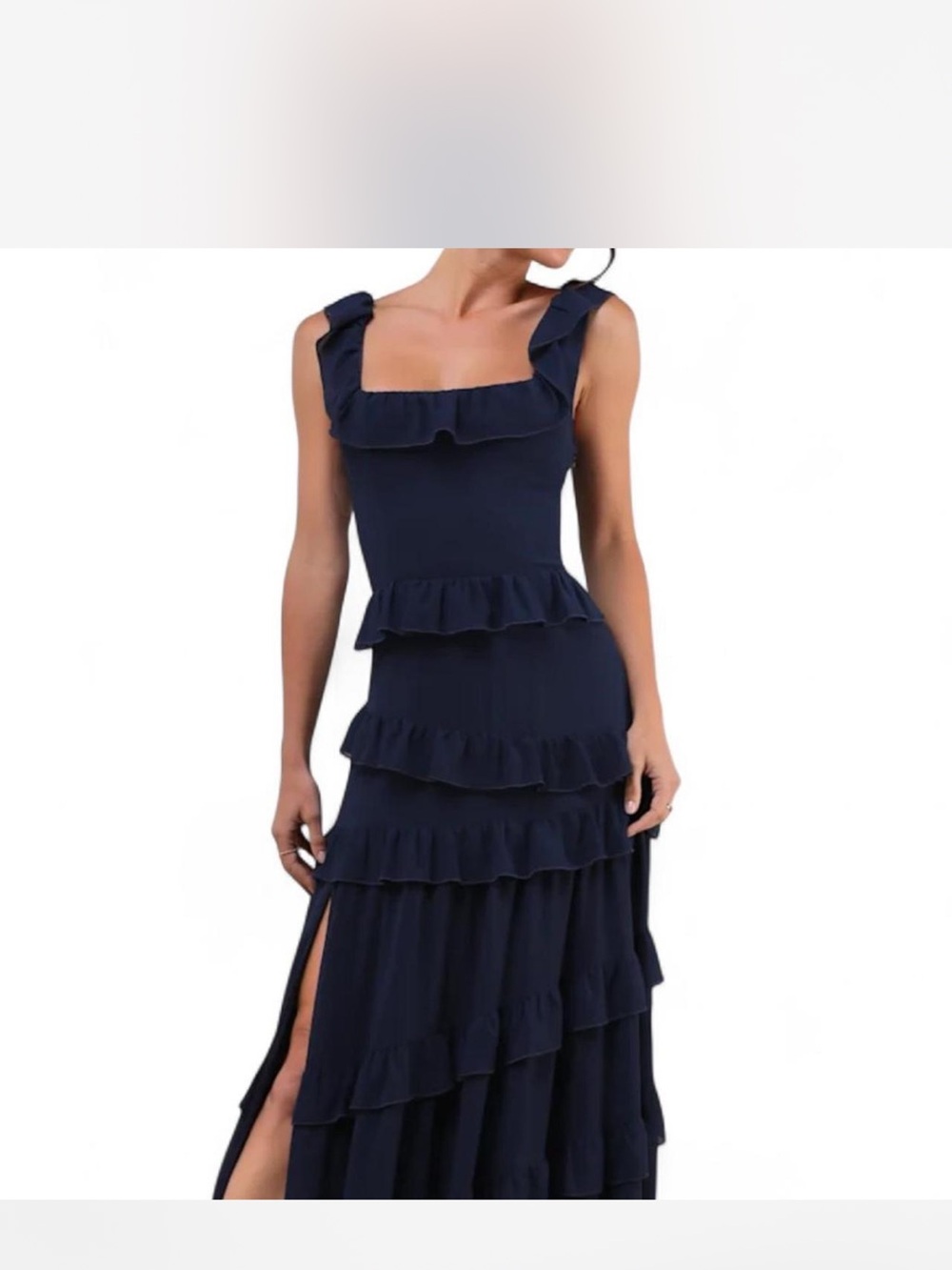 Lulu's Navy Ruffle Tiered Maxi Dress with Square Neck